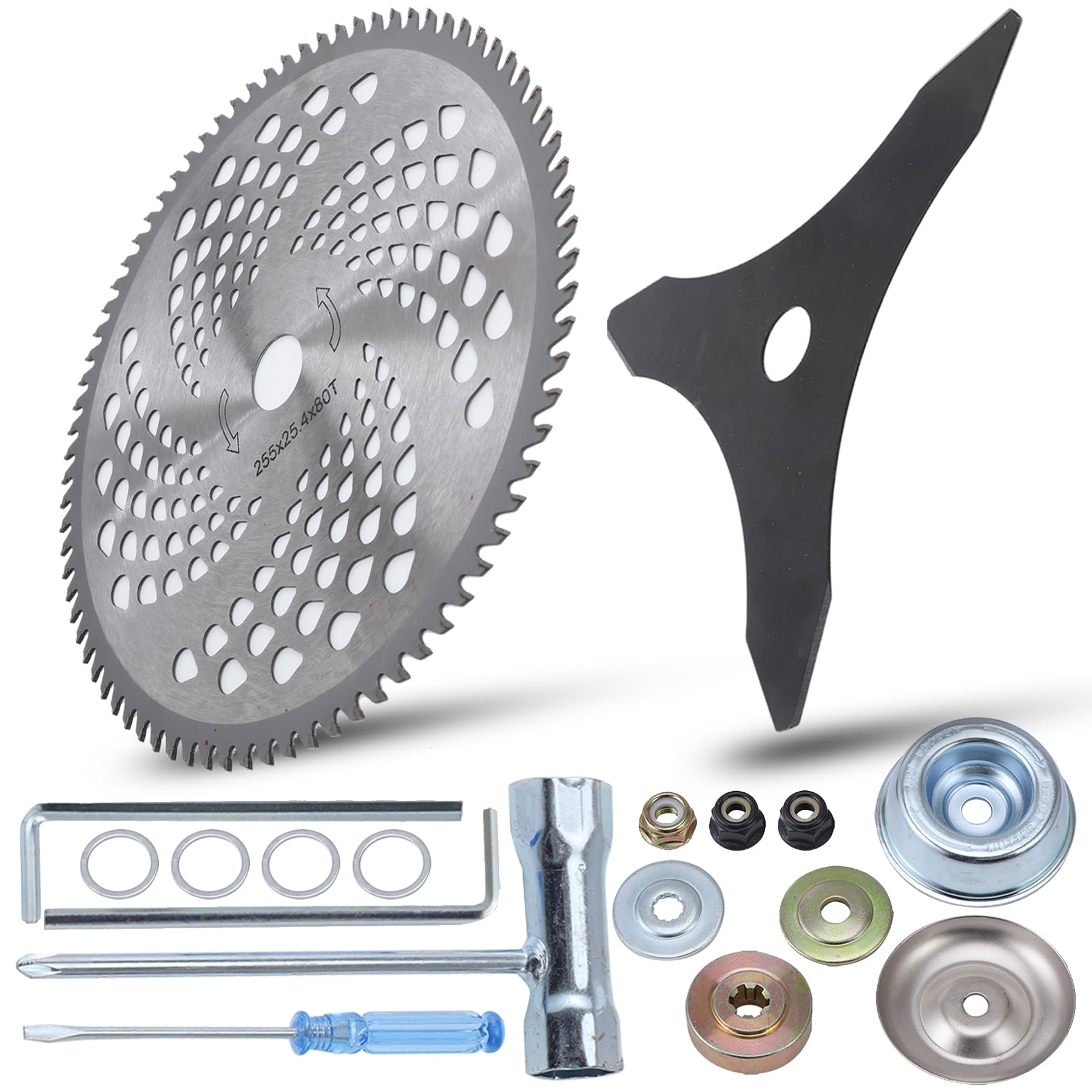 Cuchillas de corte de cepillo de acero al carbono de 10 x 3 dientes y cuchillas de cepillo de punta de carburo 80T de 10 pulgadas x con 2 kits de adaptadores diferentes, cabezal de corte de acero