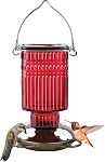 Nature's Way Hanging Glass Hummingbird Feeder for Outdoor Decor, 22 Ounce Capacity Nectar Feeder, 4 Easy to Clean Flexible Ports, Red