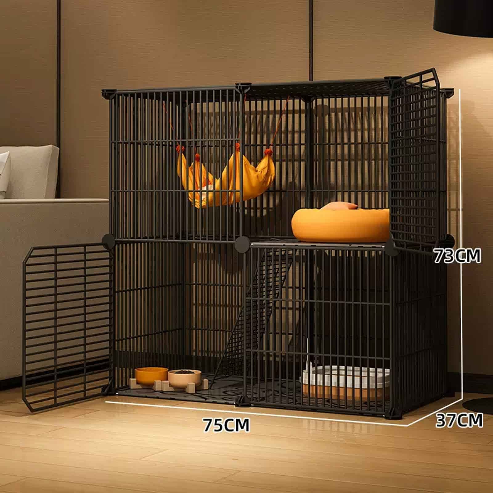 Grande gabbia per gatti da interni, staccabile, in metallo, per più gatti, colore nero