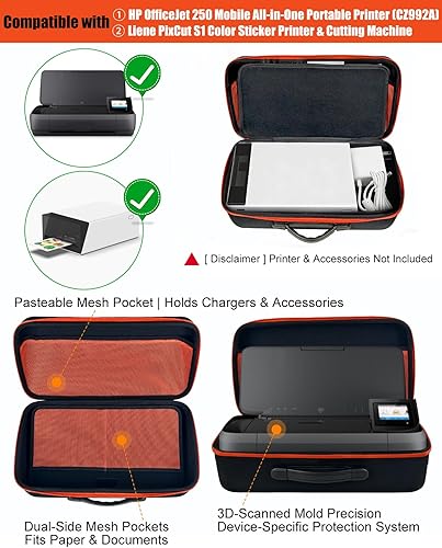 Miniatura 2 de Estuche rígido de viaje compatible con la impresora portátil HP OfficeJet 250 Mobile todo en uno, (CZ992A) Nueva bolsa de transporte protectora con