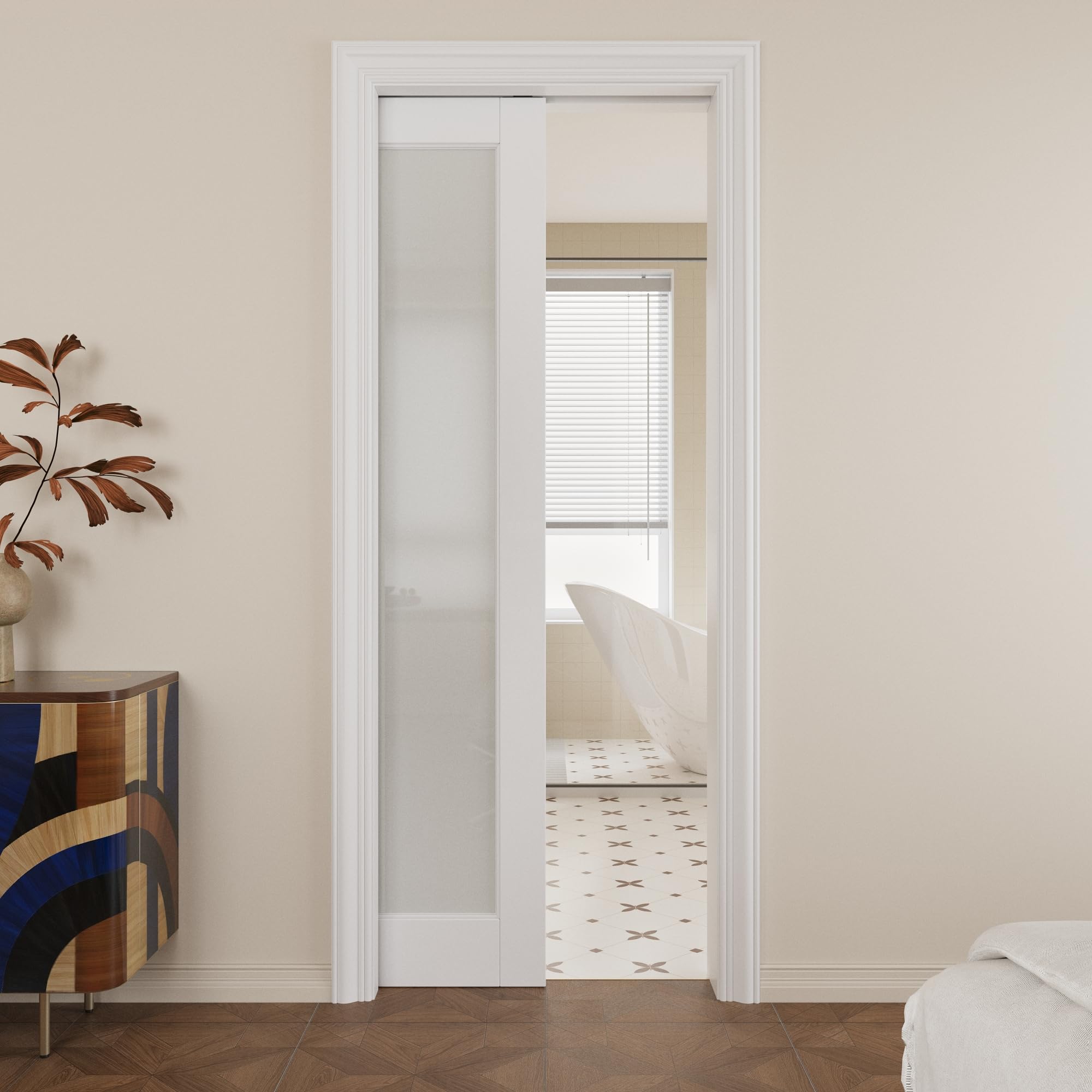 Pocket Door,1-Lite Frosted Glass Doors,Solid Door,30 x 96 Door