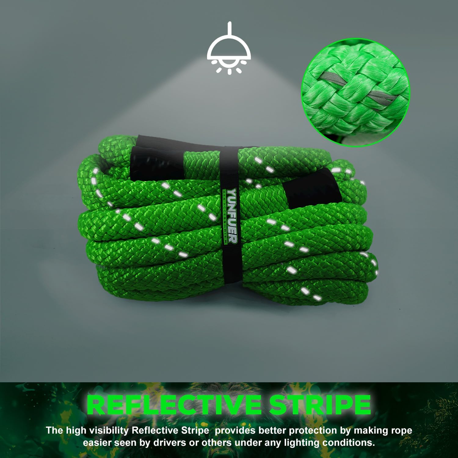 Heavy-Duty Kinetic Recovery Rope Kit – 86,000lbs, 1.5in x 30ft – Includes 2 Ultra-Strong UHMWPE Soft Shackles – 35%+ Elasticity for Off-Road Recovery, Towing & Emergency Use (Reflective)