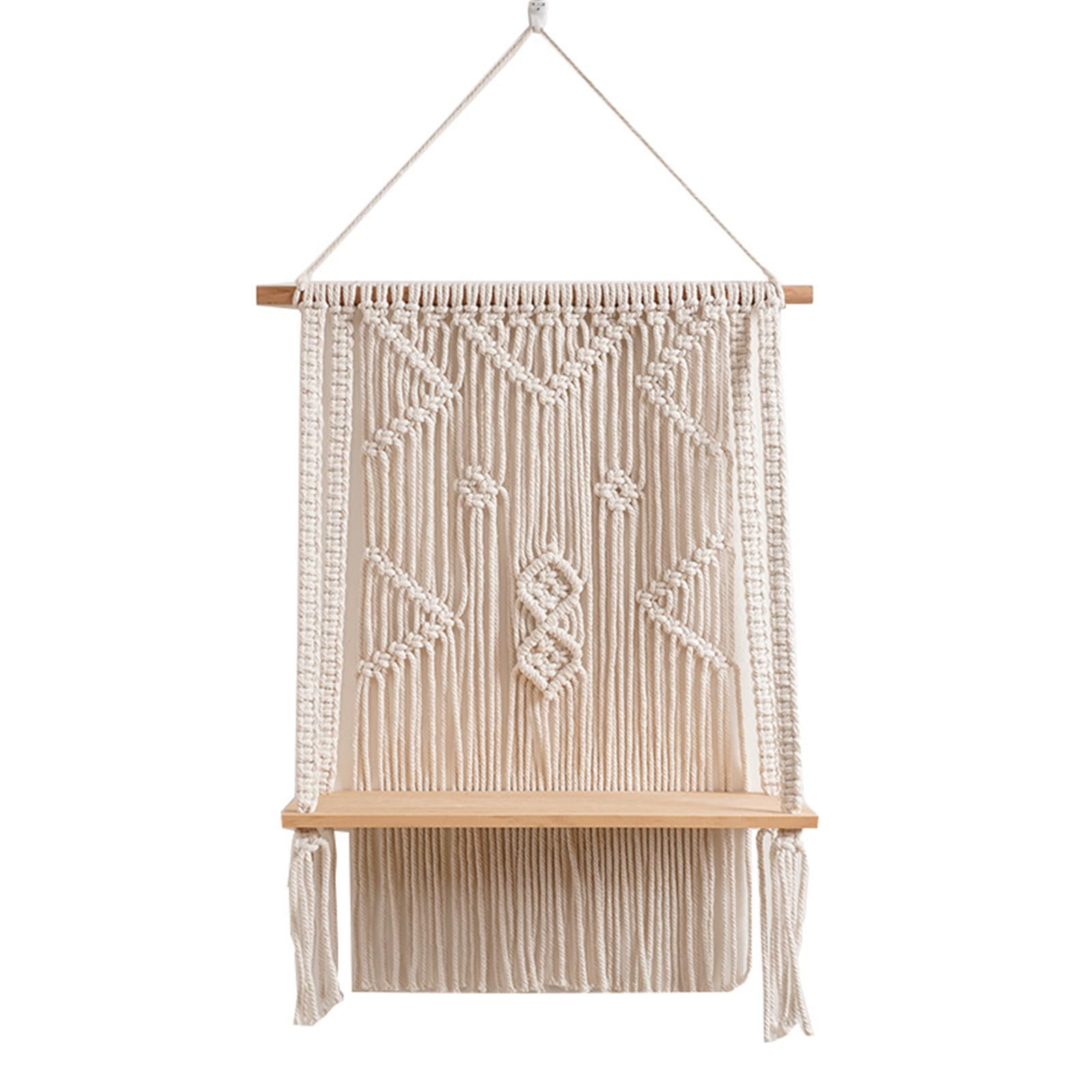 PANGBOER Storage Rack Wall Mounted Shelf Beautiful Wall Shelf Hangings Delicate Mounted for Bedroom Wood and Cotton Storage Rack