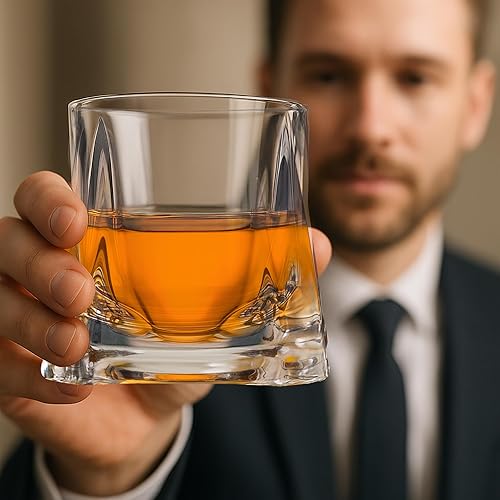 Miniatura 5 de Juego de 2 vasos de whisky de cristal pesado, vasos de 10 onzas, regalo para cócteles escoceses, ron, coñac, vodka, licor - Regalos únicos para