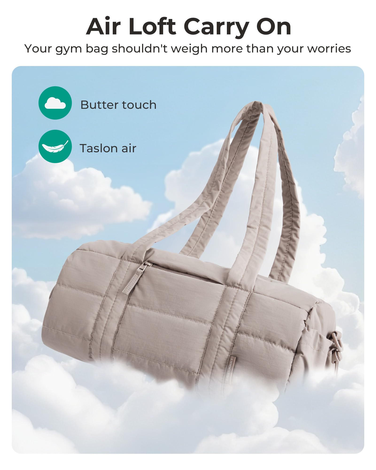 bagsmart Reiki Sporttasche für Damen, Reisetasche für Yogamatten mit Nass- und Trockenfach, 18L Gesteppte Sporttasche für Wochenende/Schwimmen, Sandbraun