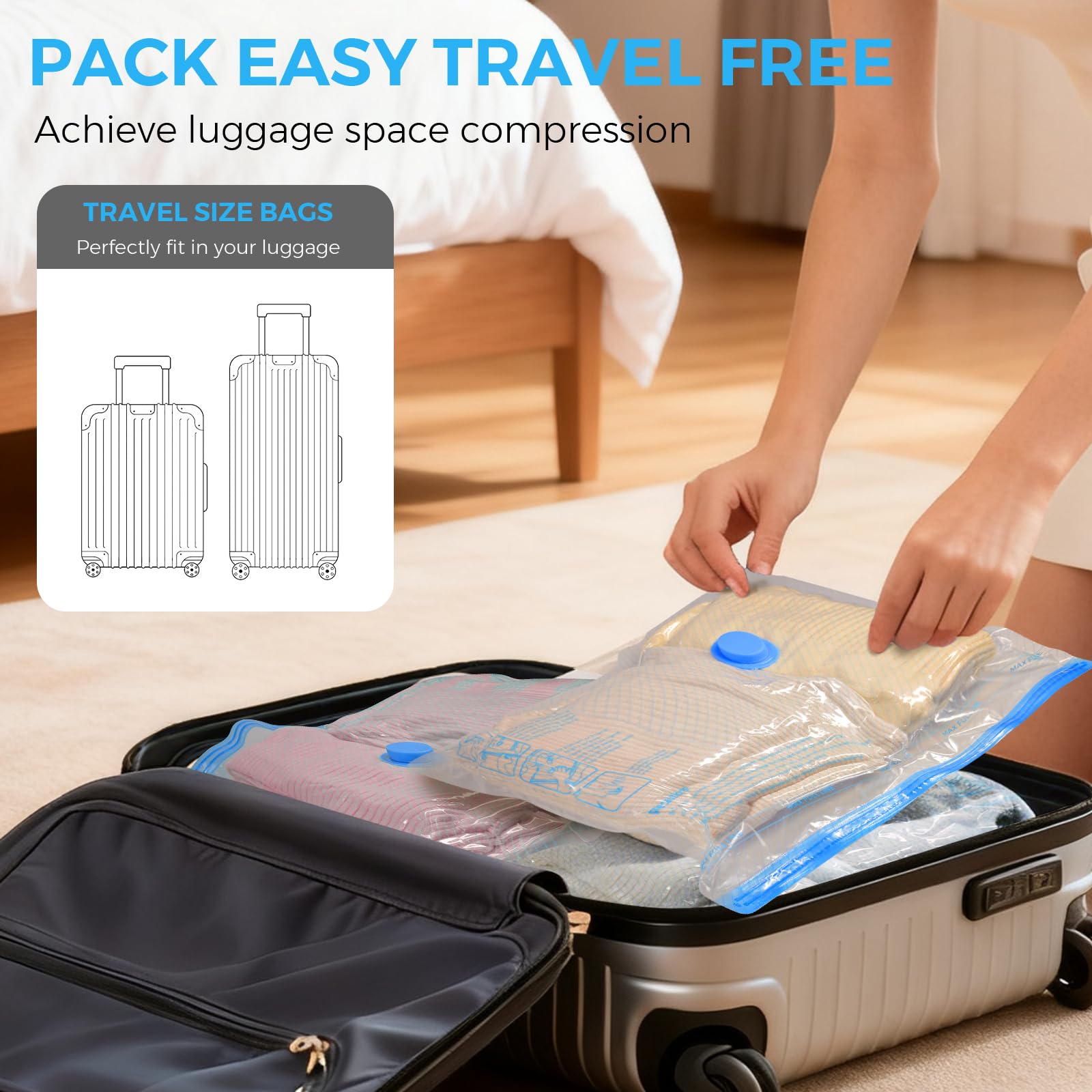 Lot de 16 sacs de rangement sous vide pour vêtements de voyage (4 jumbo, 4 grands, 4 moyens, 4 petits), emballage de compression pour vêtements, valises, bagages