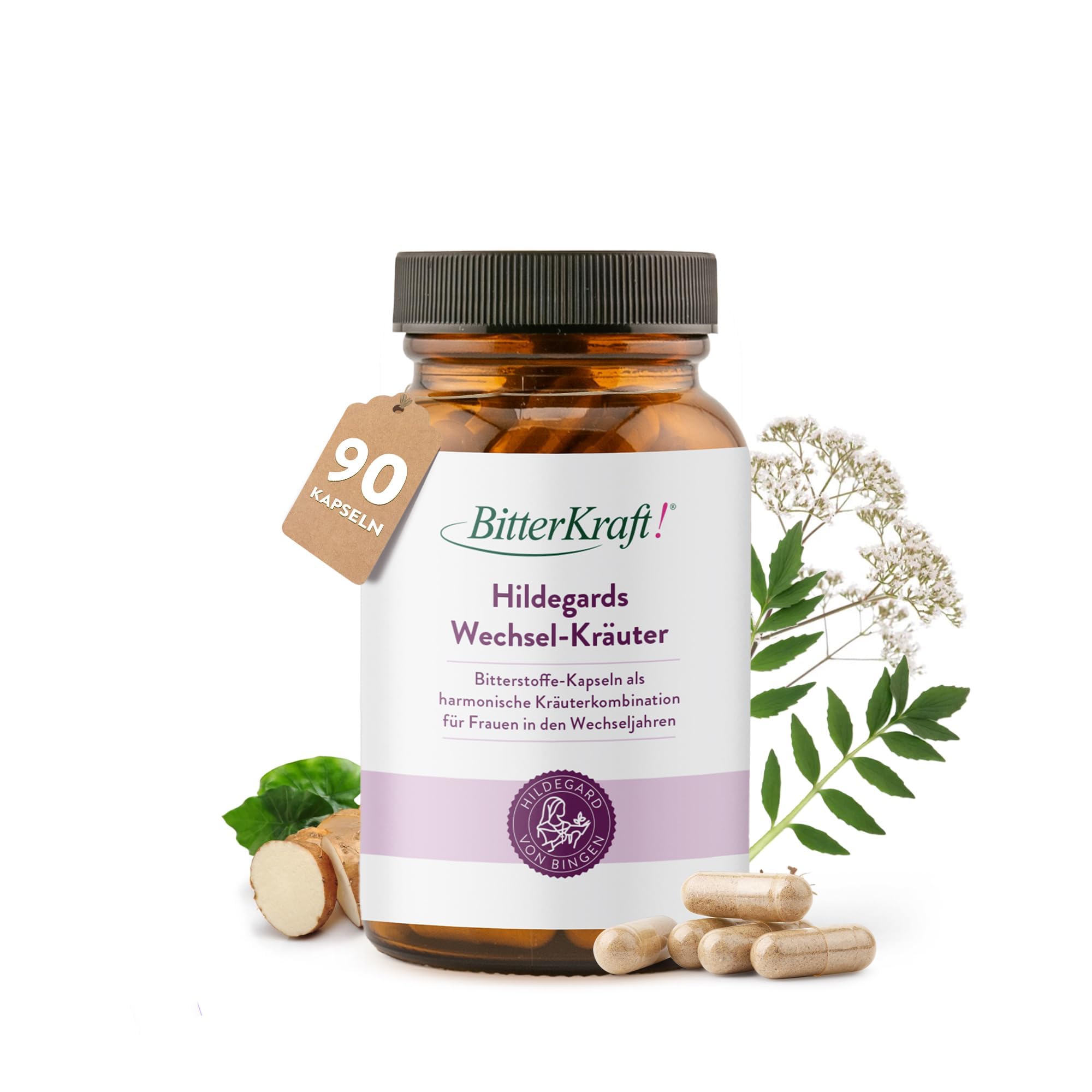 BitterKraft! Wechseljahre-Kapseln 90 Stk – Yamswurzel, Rotklee & Baldrian, Eisen, Vitamin B6/B12, Calcium, Folsäure – vegan – Made in Germany