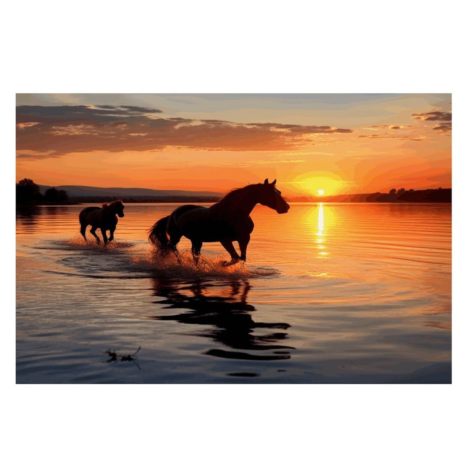 Sunsets Lake Horses Placemats Heat-Resistant Washable Place Mats Anti Slip Dining Table Place Mats Wipeable Dining Table Mats Kitchen Decoration Placemats 17.7’’×11.8’’