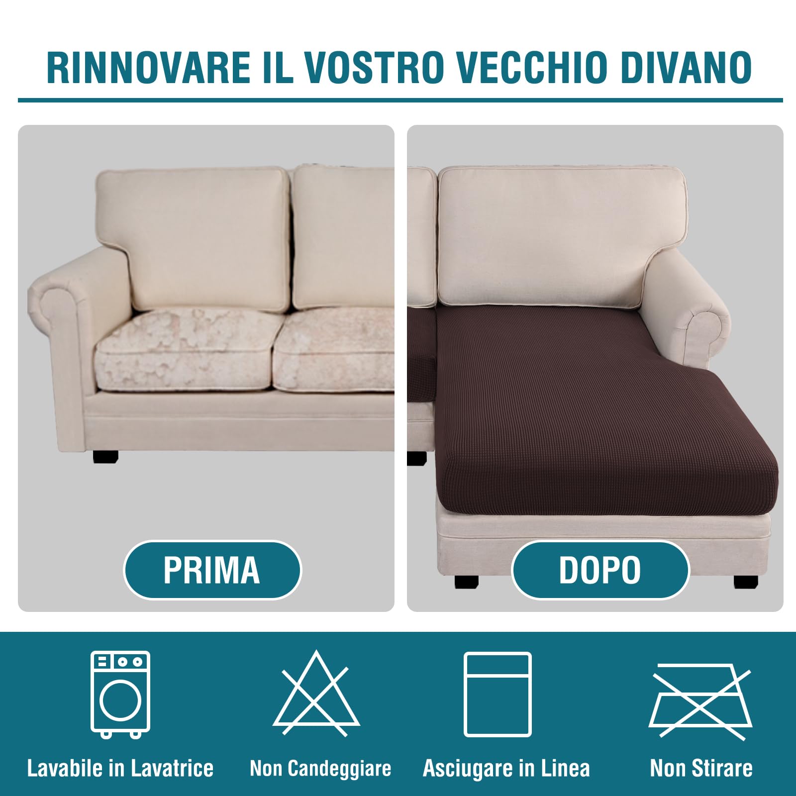 BellaHills Copridivano Elasticizzato, Telo Copridivano Universale con Penisola a Sinistra/Destra per Divani Forma di L Elasticizzato, Copridivano Antigraffio Gatto (2 Posto + Chaiselongue, Marrone)