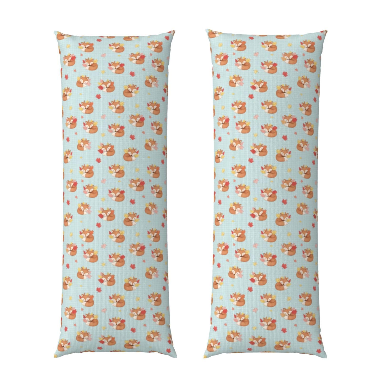 Body Pillow Case 20x60 Fall Maple Leaves Autumn Foxes, Zippered Cozy Pillow Cover, Soft Plush Cushion Protector, Machine Washable for Bed Sofa Couch