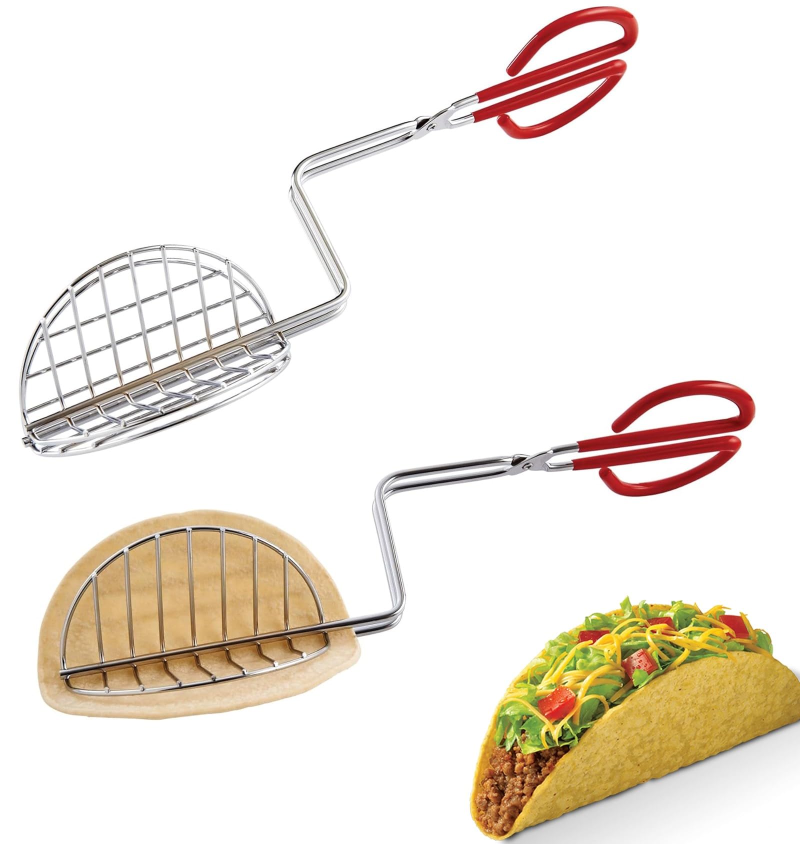 2Pack Homemade Taco Shells Tongs, Fried Taco Shells Maker Time Saving Fry Flat Bread or Flour Tortillas Crisp in Deep Fryer
