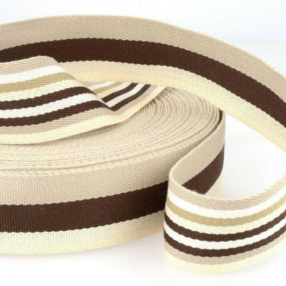 40mm Striped Webbing Cotton Look Bag Handle Strap Belt Buy 1 2 or 4 Metres 344D, 040 Brown Cream Taupe, 4 Metres