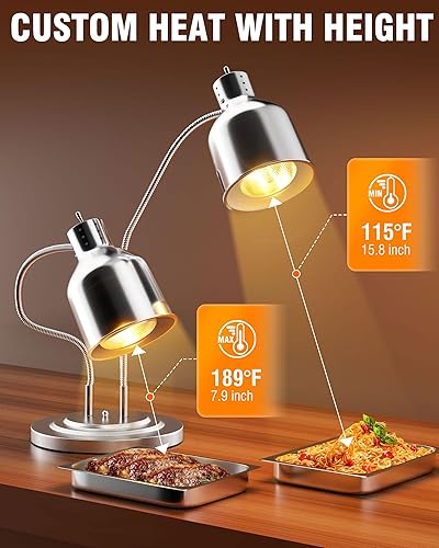 Miniatura 3 de PYY Lámpara de calor de alimentos - Calentador de alimentos comercial, luz de calentamiento de alimentos de 2 cabezales, lámpara de calefacción