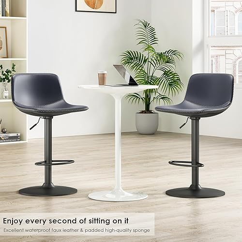 Miniatura 4 de Juego de 2 taburetes de bar ajustables, taburetes de bar giratorios modernos de mediados de siglo, taburetes industriales de altura de barra con