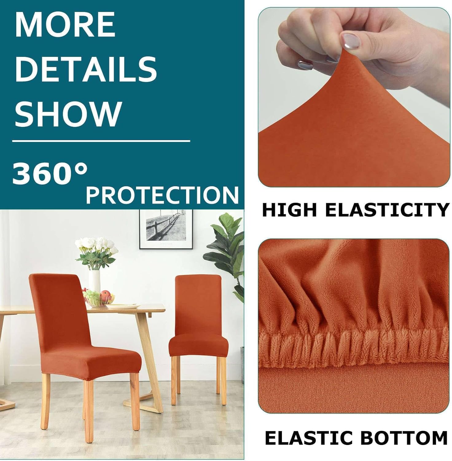 Velvet Dining Chair Cover, Stretch Chair Covers for Dining Room Soft with Elastic Bottom Seat Slipcover for Dining Room Party-Orange A-Set of 2