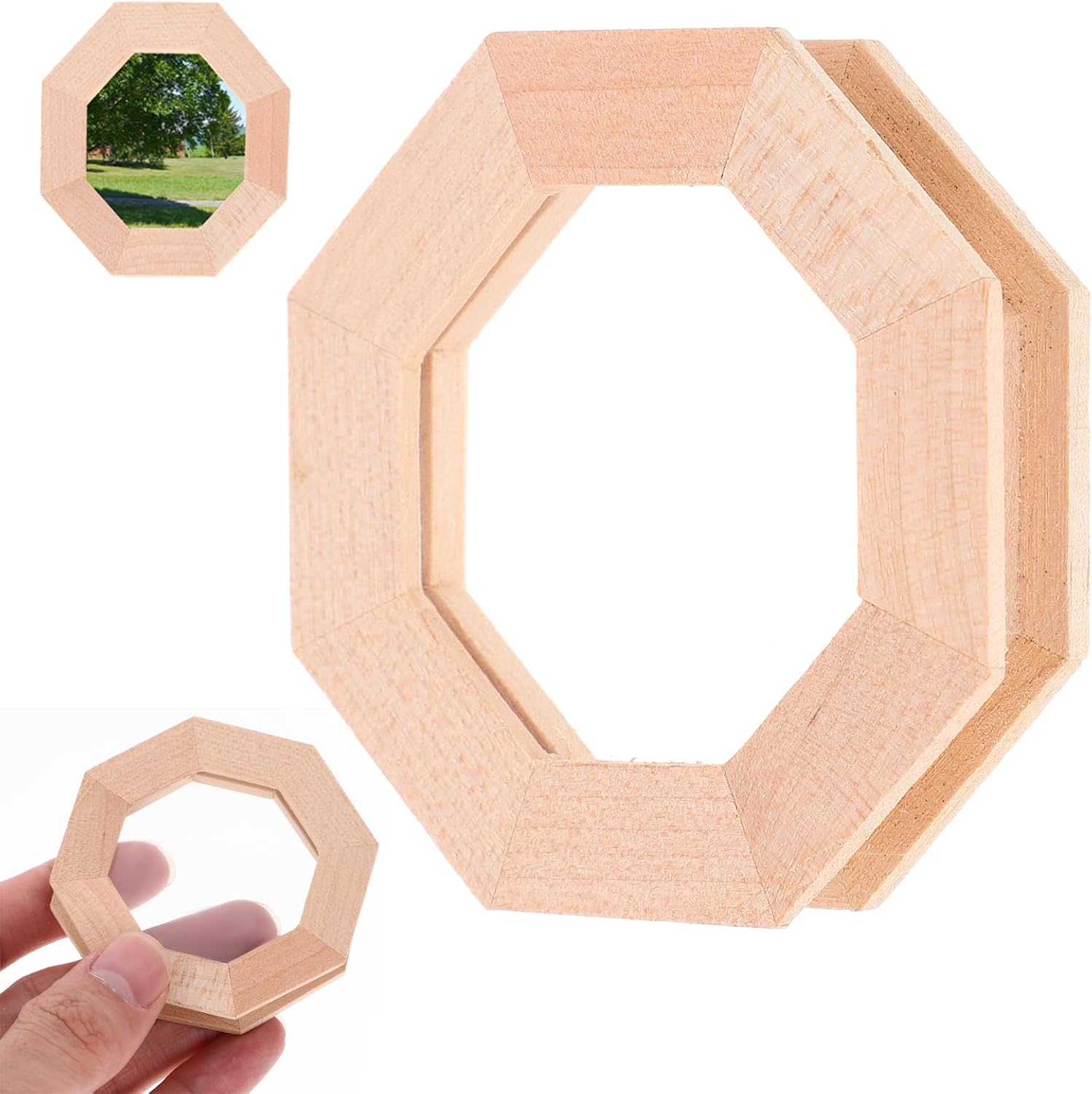 Abaodam Dollhouse Window 1:12 Scale Octagon Shape, DIY Unpainted Wood Miniature Window Frame for Fairy House Decor, Doll House Accessories for Miniature Furniture Projects