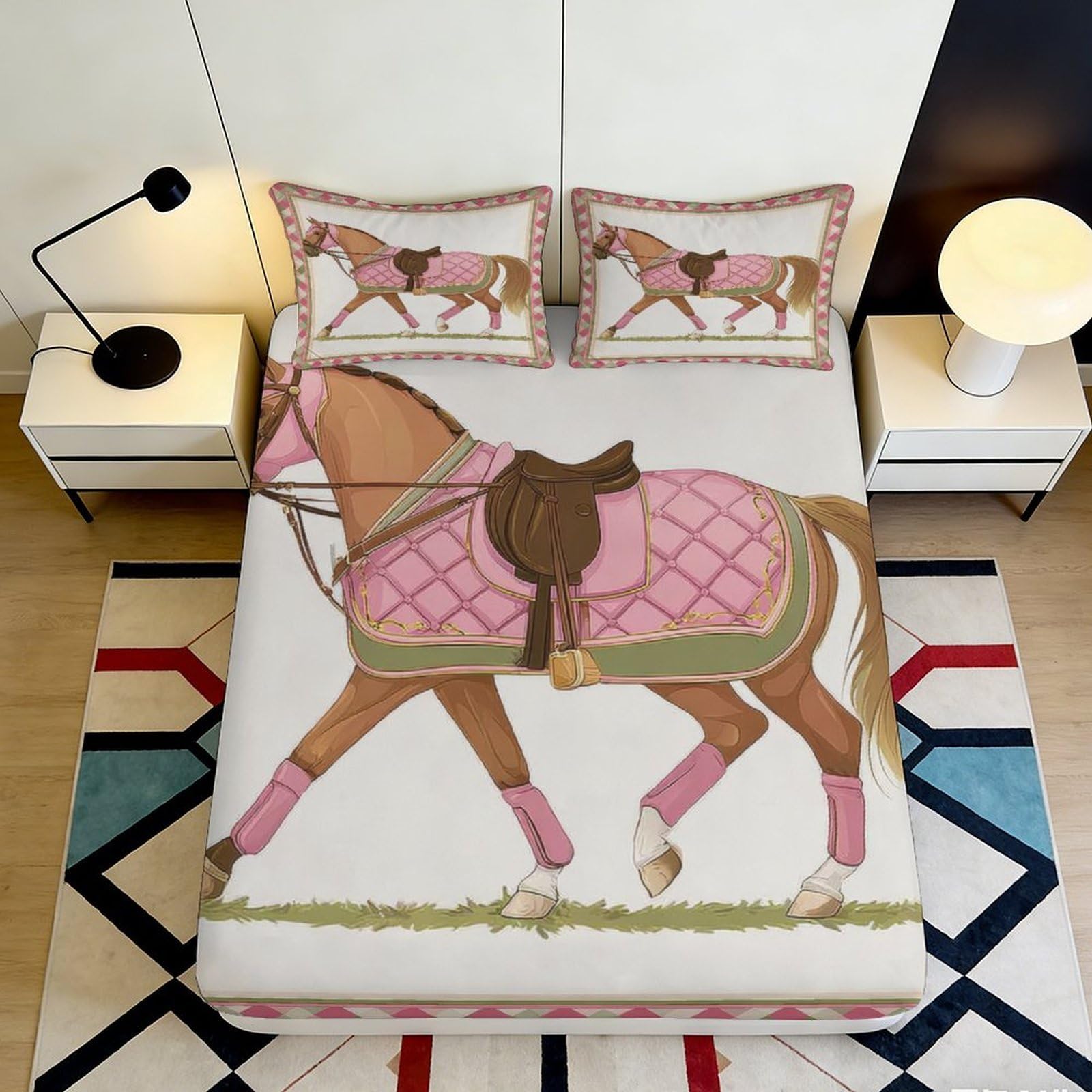 3D Printed Horse Pattern Fitted Sheet Microfiber Deep Pocket Equestrian Mattress Fitted Cover Soft Elastic for Bedroom Adult 200x200x25cm 90x200x25cm