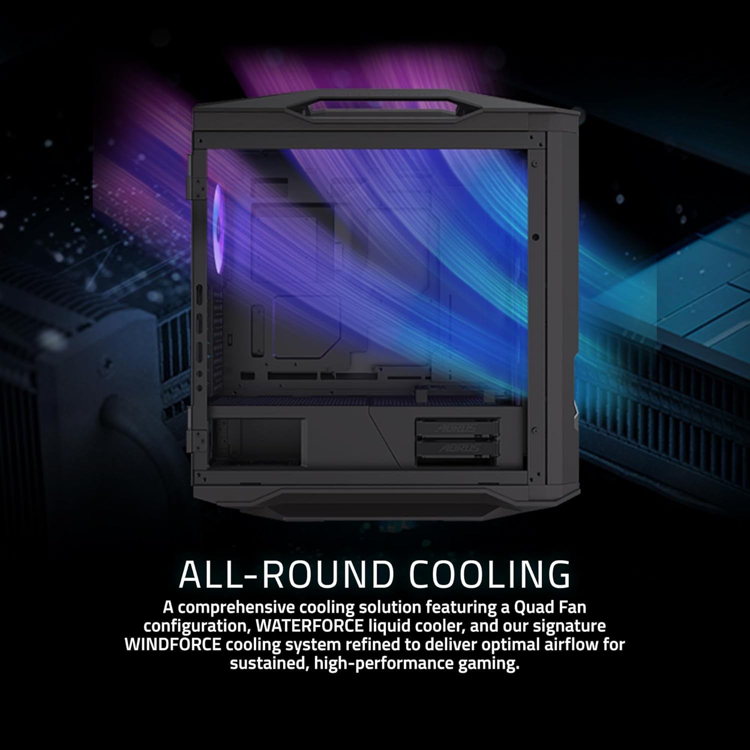 Internal view of GIGABYTE AORUS Supreme 5 PC highlighting key components