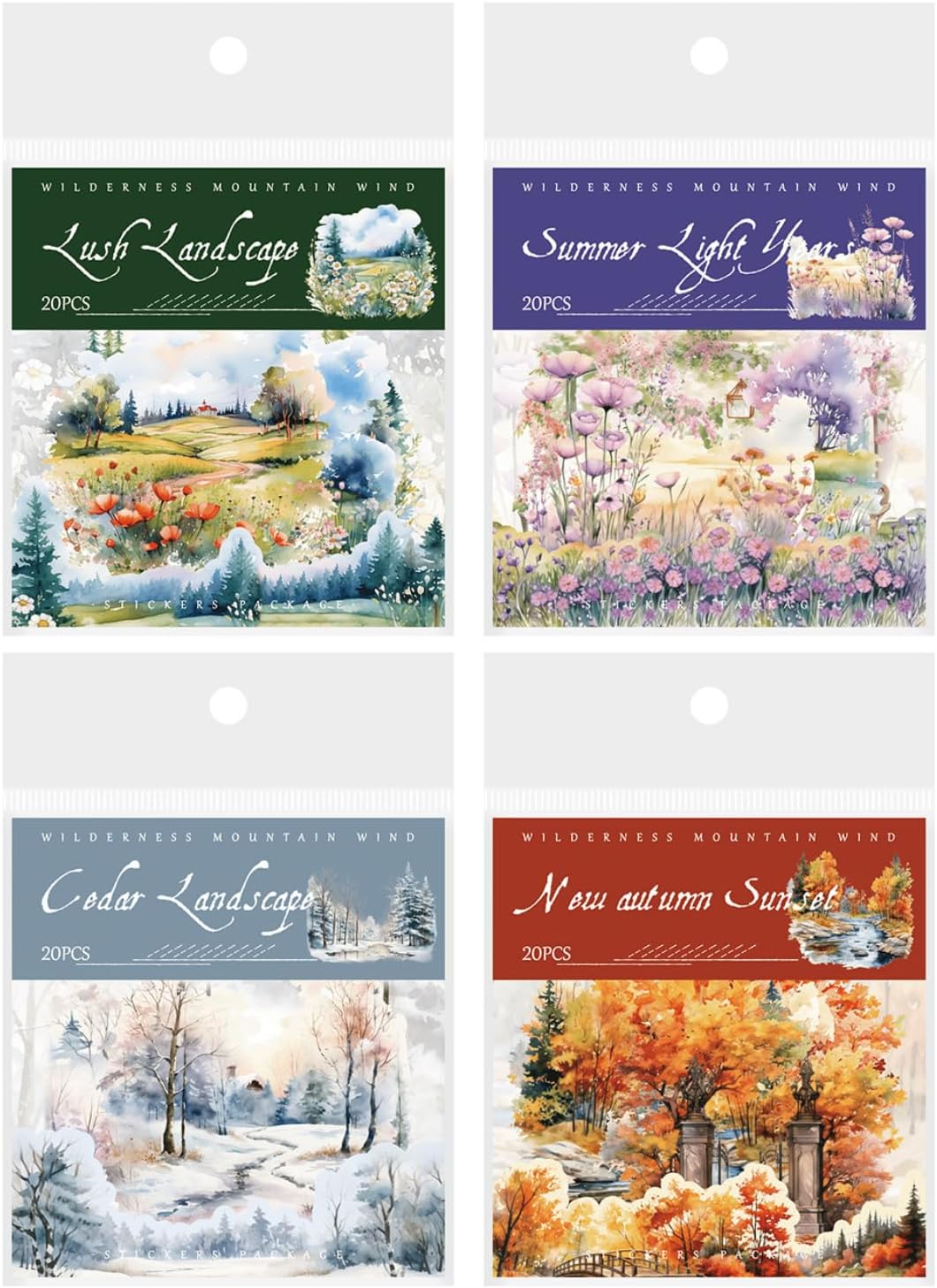 80 Pcs Dreamy Atmosphere Landscape PET Stickers, 4 Pack Ethereal Forest & Secret Garden Decals, Glowing Pastoral Scenery Ephemera for Junk Journaling, Scrapbooking, DIY Art Crafts