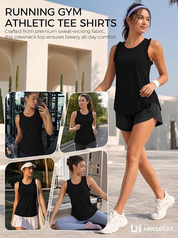 UNCLECAT Womens Workout Tank Tops Ruffle Sleeveless Athletic Tee Shirts by UNCLECAT - Used condition - Image 4
