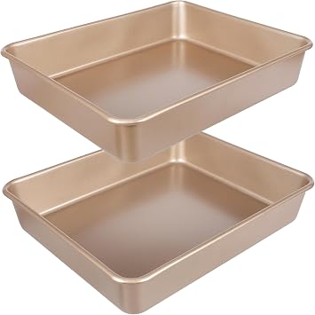 Baking Pan Set of 2, 12.5 X 10 X 2.4 Nonstick Sheet Cake Pan for Christmas Thanksgiving, Durable Cookie Sheets for Baking Lasagna Deep-Dish Pizza Brownies Casseroles, Rose Gold & Easy to Clean