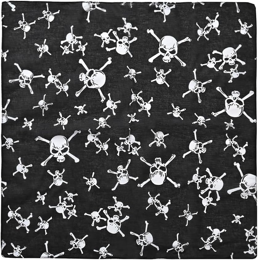 6 Pack 21 x 21 Inches Skull Bandanas Scarf for Men 100% Cotton Pirate Skeleton Hankerchief Sports Face Cover