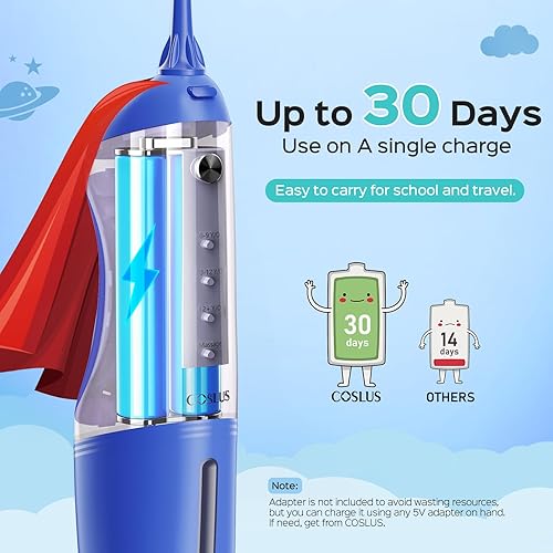 Miniatura 4 de COSLUS Irrigador dental de agua para niños, palillos de limpieza profunda, portátil, 4 modos para mayores de 6 años, seguro, impermeable,