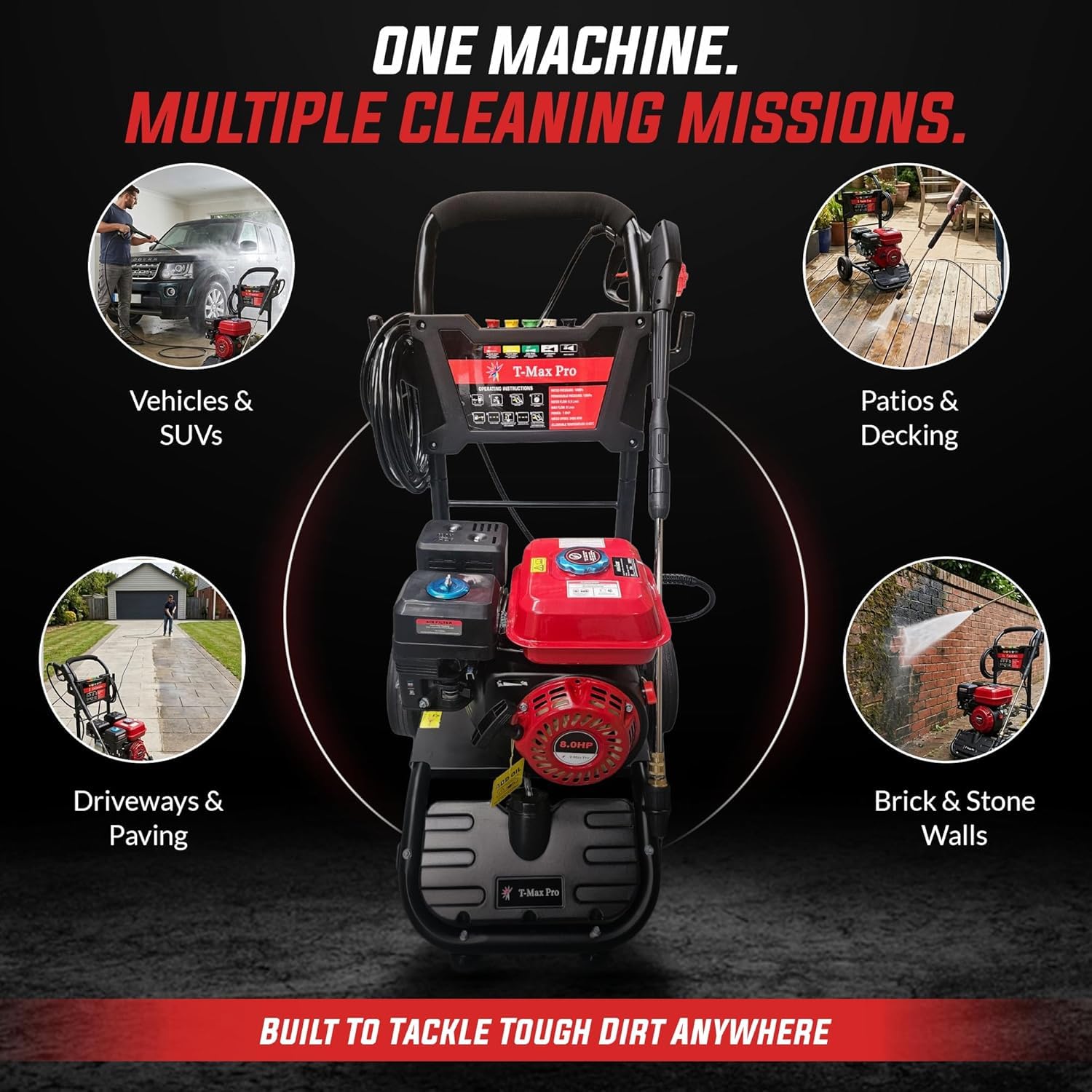 Dealourus Potente limpiador a presión de gasolina de alto rendimiento, 8,0 HP, fácil de arrancar, resistente con ruedas grandes, ideal para trabajos pesados