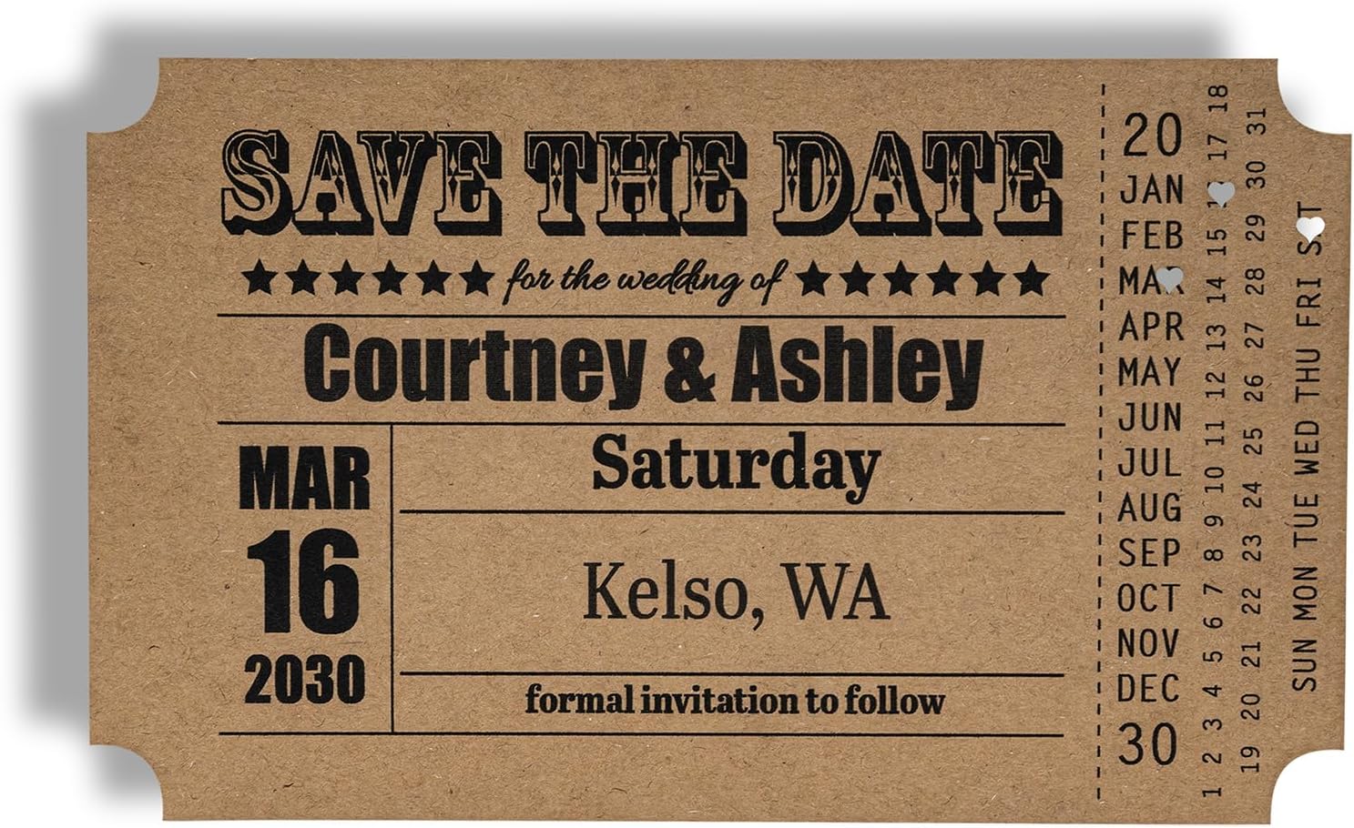 Summer-Ray 24 Rustic Brown Kraft Vintage My Big Day Ticket Wedding Save the Date Cards