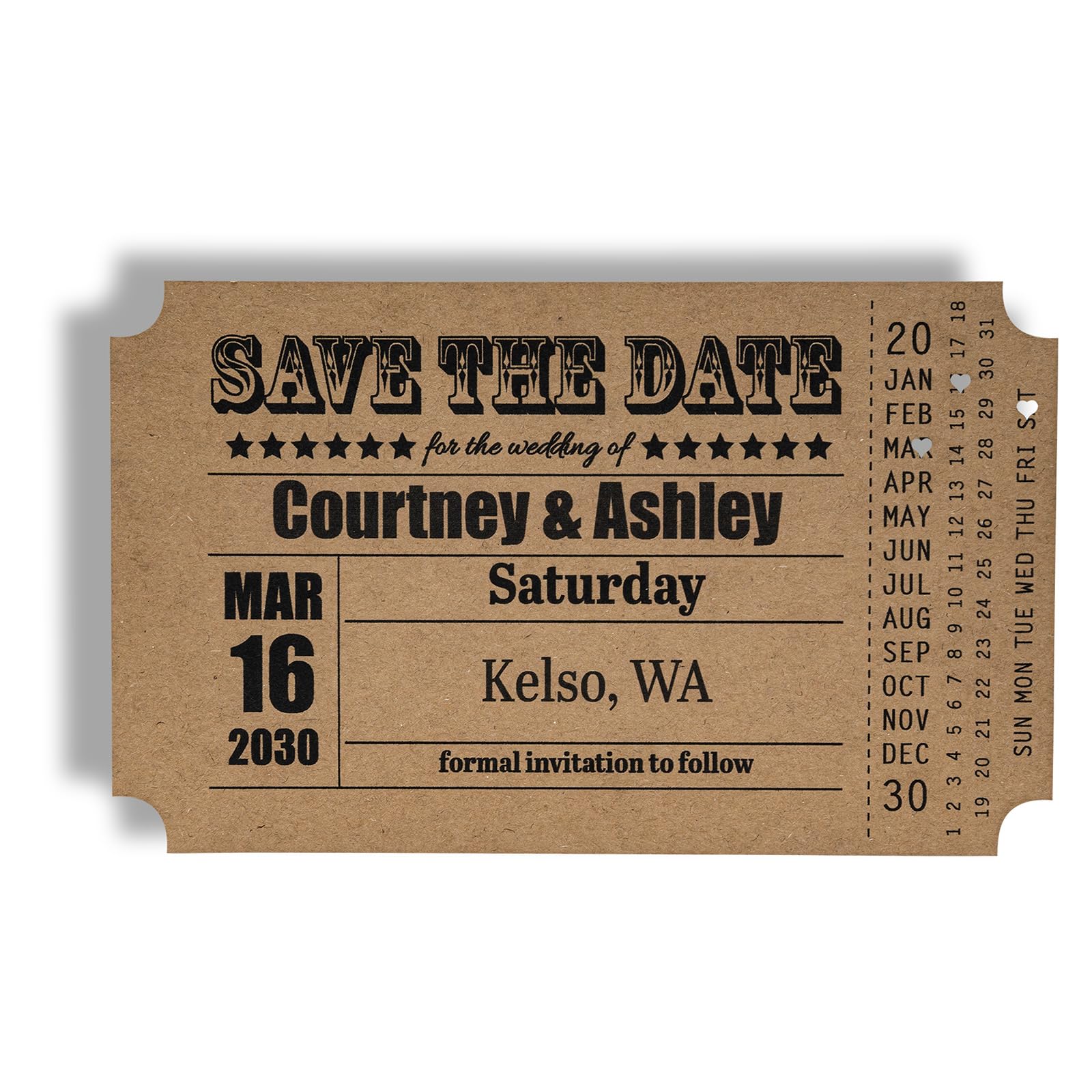 Rustykalny brązowy kraft vintage 'My Big Day' bilet ślub Save The Date Cards (60)