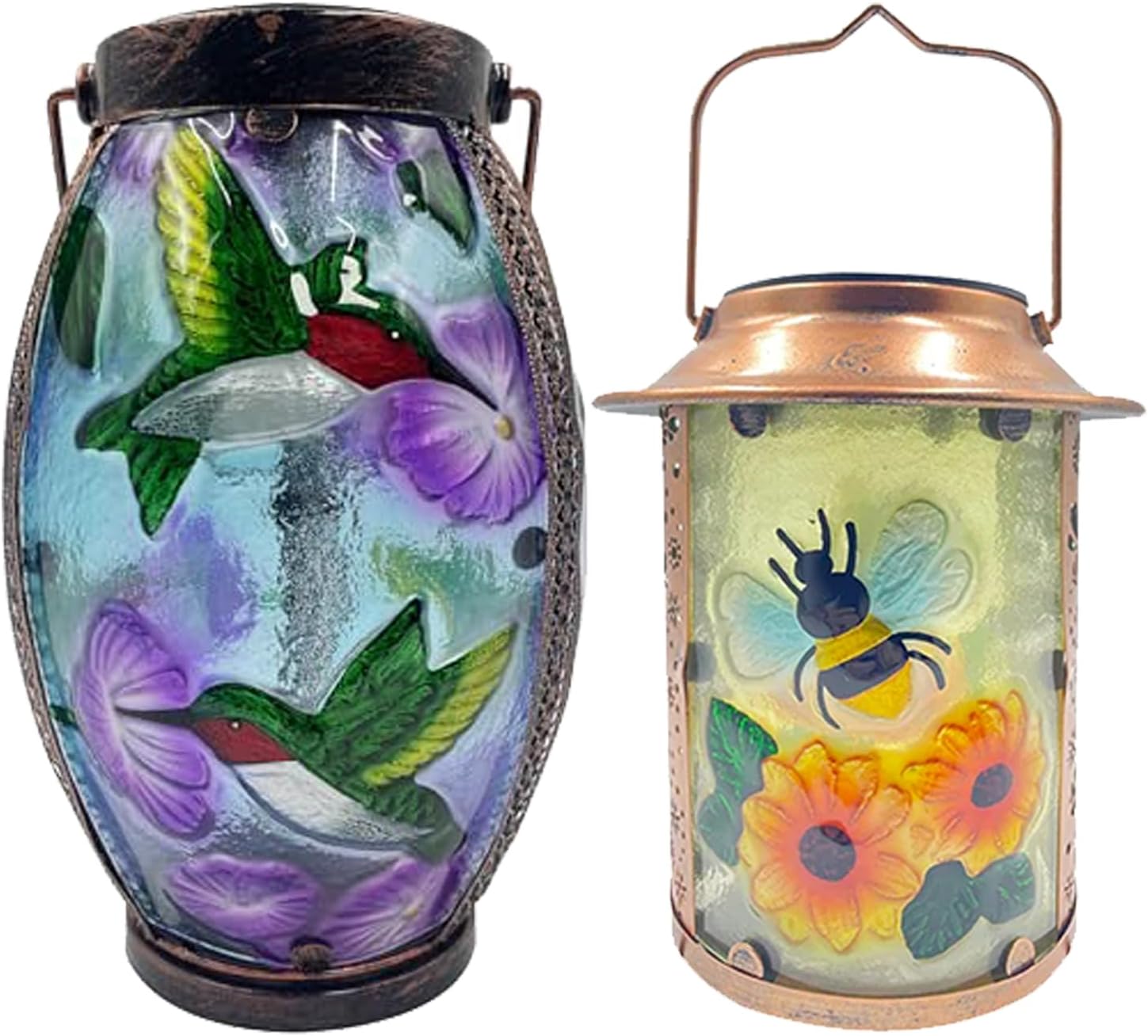 13.8" H Hummingbird Solar Lanterns + 10" H Bee Solar Lanterns Outdoor Waterproof Tabletop Light for Garden Patio Table Decor Christmas Gifts