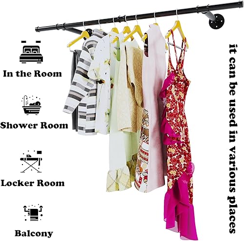 Miniatura 5 de Perchero industrial de tubería, resistente y desmontable, para colgar en la pared, barra de ropa rústica para ahorrar espacio, barra multiusos para