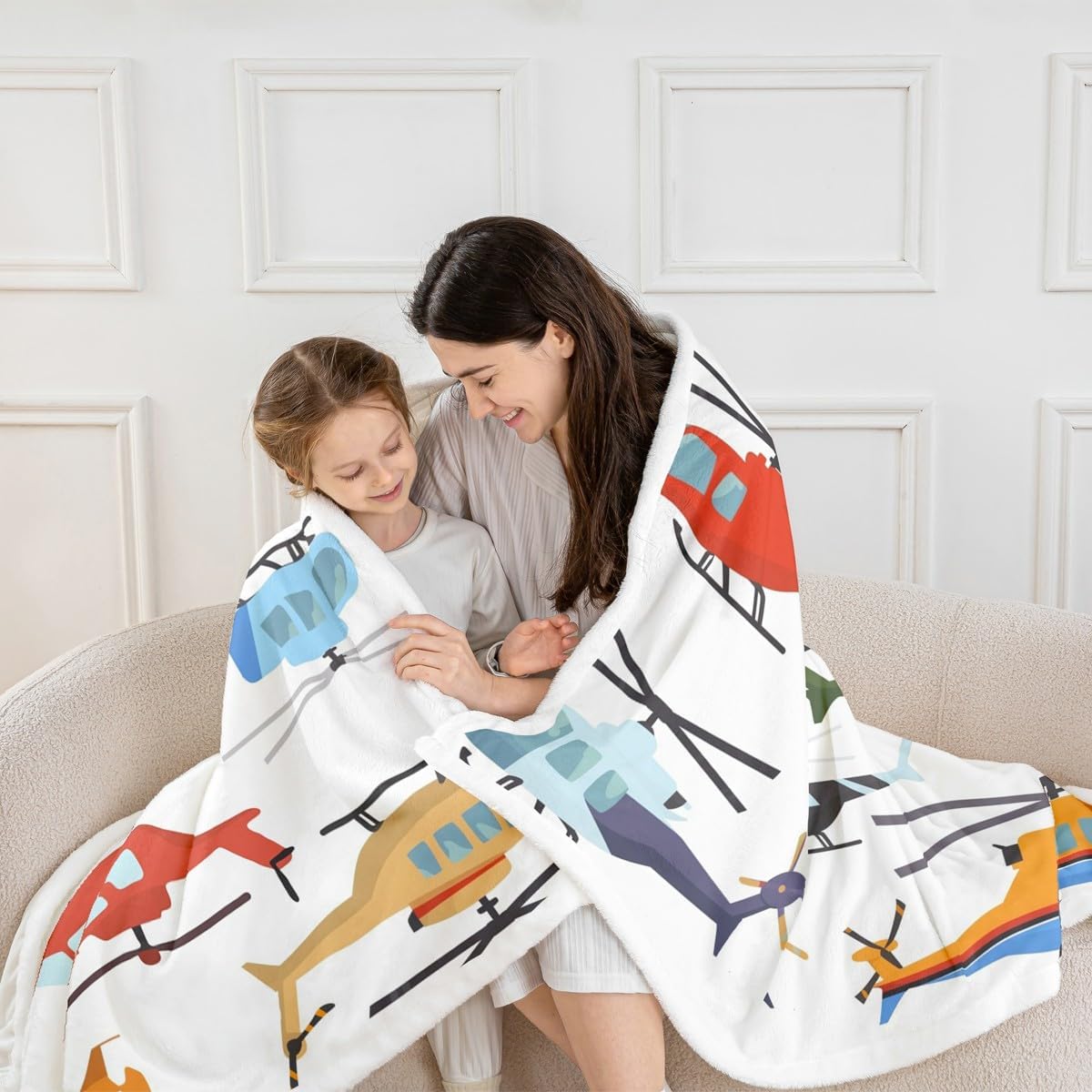 Erosebridal Airplane Sherpa Blanket Twin 60"x80" Aircraft Helicopter Blanket Throw for Kids Boys Teens Young Man Cartoon Airplanes Fleece Blanket Aviation Theme Fuzzy Blanket Bedroom Sofa Decor White