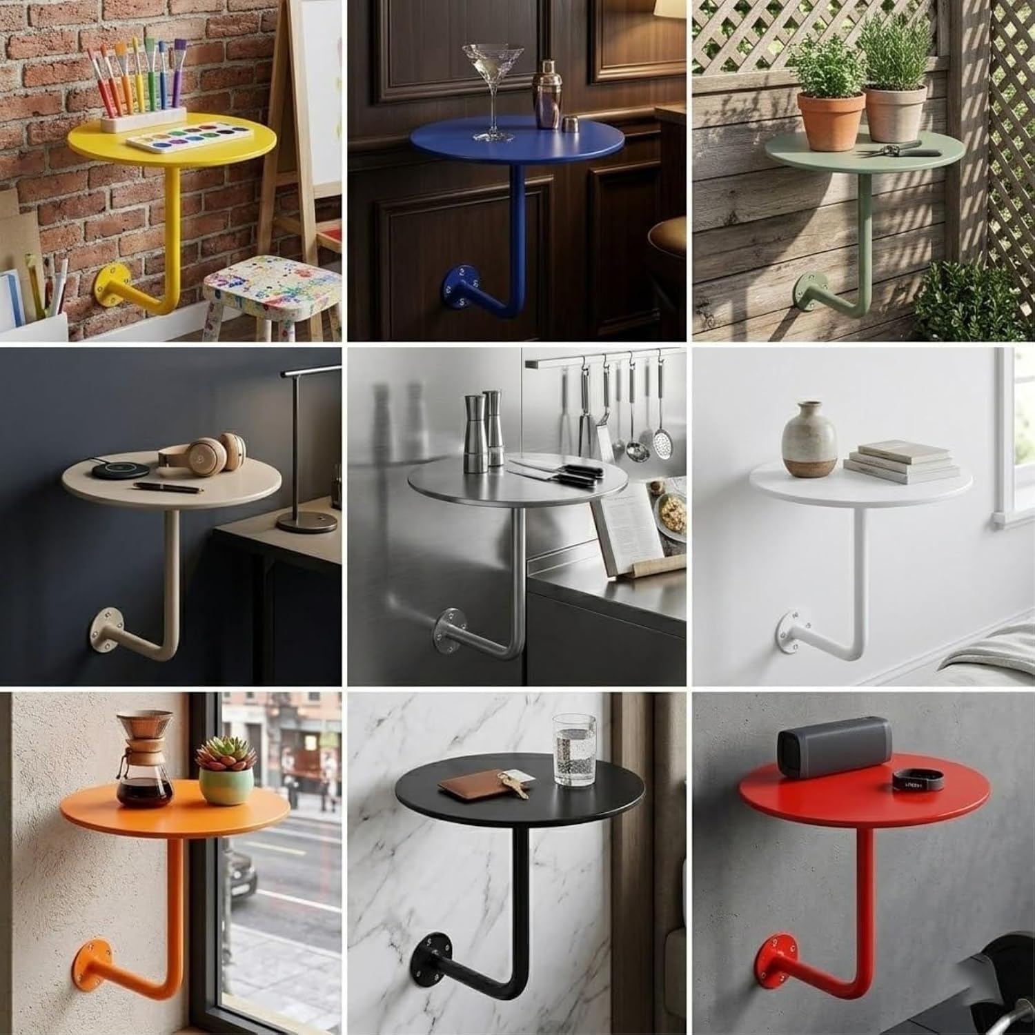 Wall-Mounted Round Bar Table, Heavy Duty Floating Desk, Space Saving Modern Cocktail Table for Pub