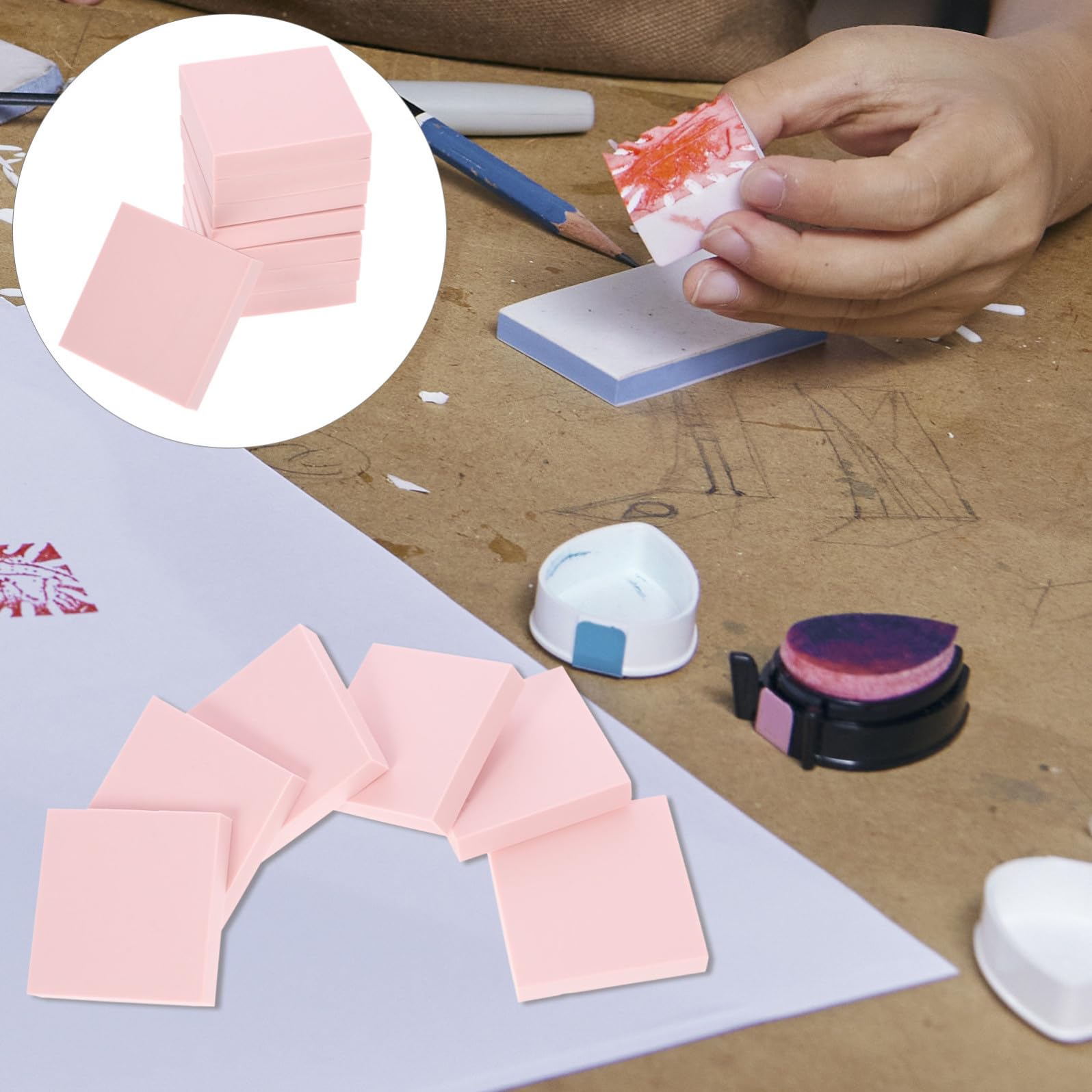 Hemobllo Set 24 Pezzi Timbri in Gomma per Intaglio a Mano, Materiale Artigianale per Lavoretti Creativi e Stampa Personalizzata
