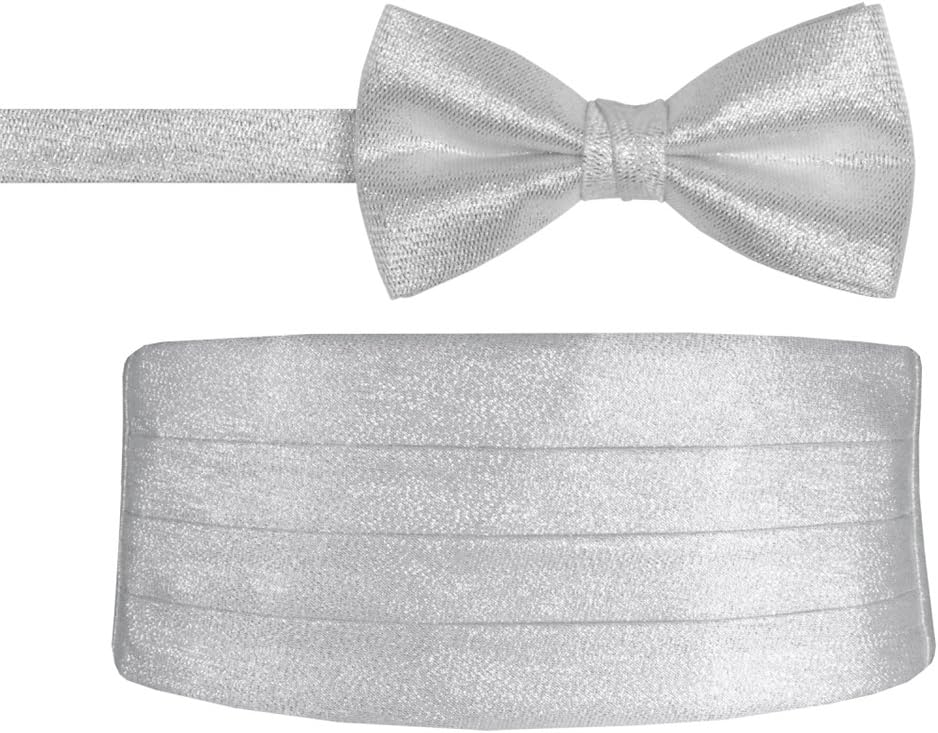 Silver Metallic Bow Tie and Cummerbund Set for Men and Boys