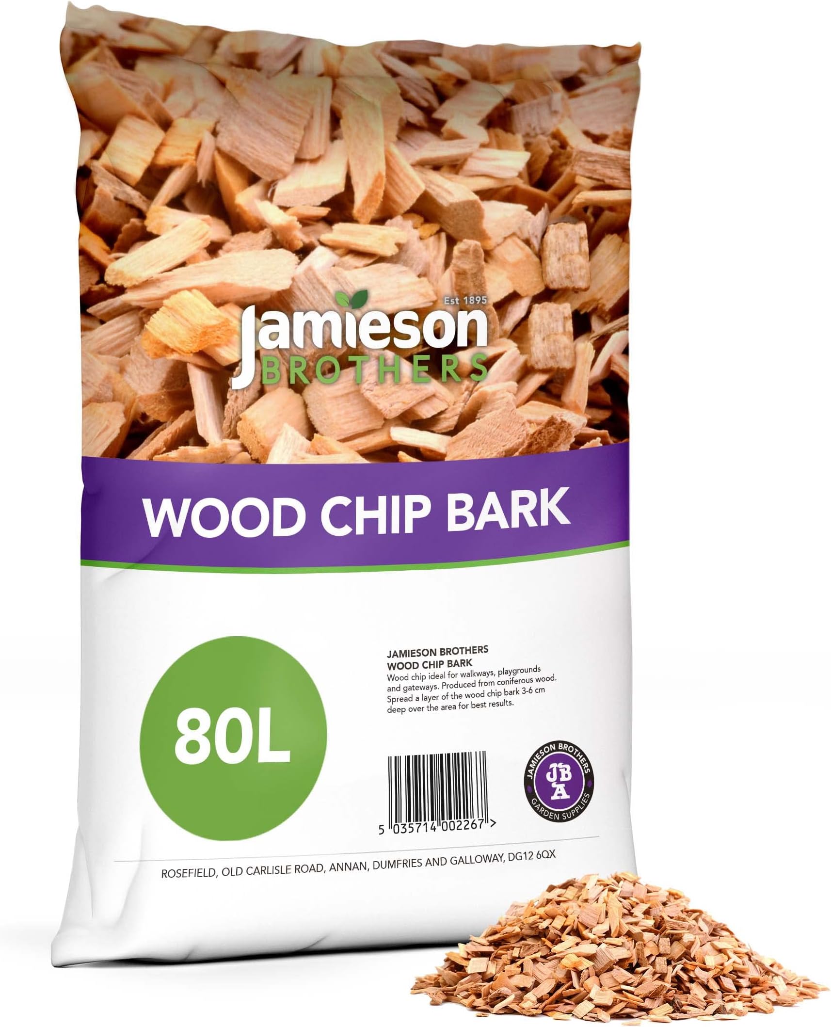 Jamieson Brothers Wood Chips 80L Bag of Landscape Bark Wood Chippings