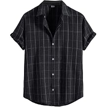 Mens Casual Button Down Shirts Fashion Graphic Loose Fit Short Sleeve Tops Summer Boho Tropical Printed Beach Shirts A-Black