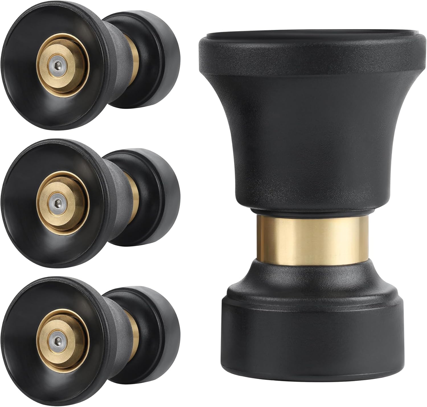 Lichamp 4-Pack Heavy Duty Brass Fireman Hose Nozzles - Leak-Proof Adjustable High Power Garden Sprayer for Car Wash, Lawn, Patio & Pets
