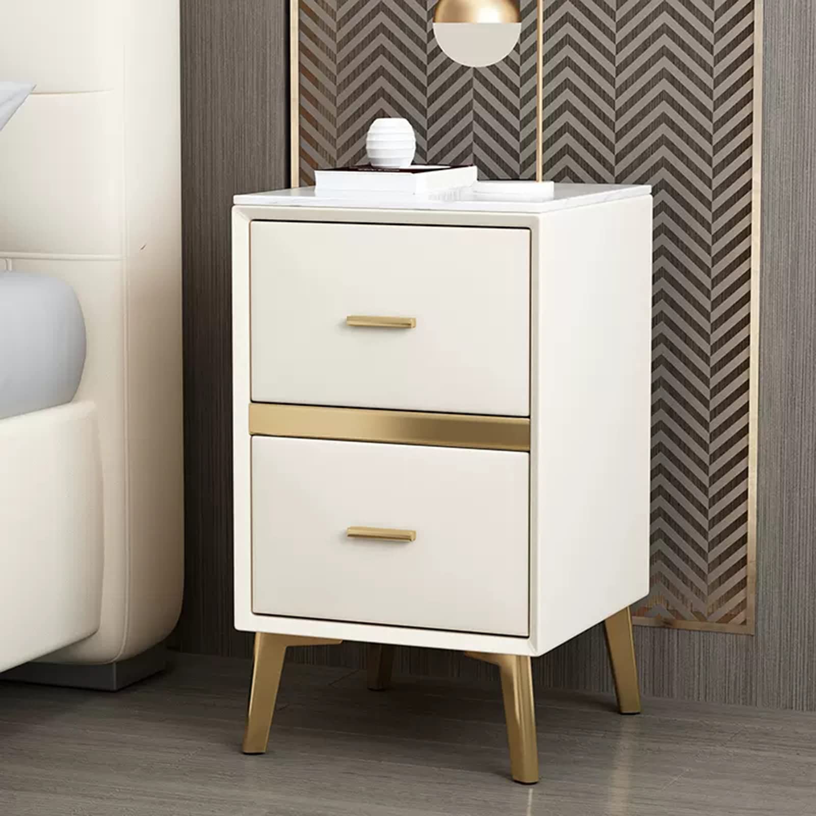 SXZenSpace Modern Nightstand with 2 Drawers, Slim Design, Metal Handles – Perfect Bedside Table or End for Bedroom No Assembly Required, Space-Saving Furniture