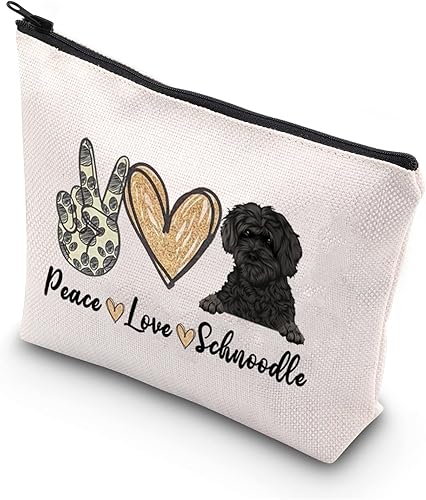 Schnoodle Mama Gift Peace Love Schnoodle - Bolsa de maquillaje con temática de cachorros para amantes de los perros, Beige, Plschnoodle