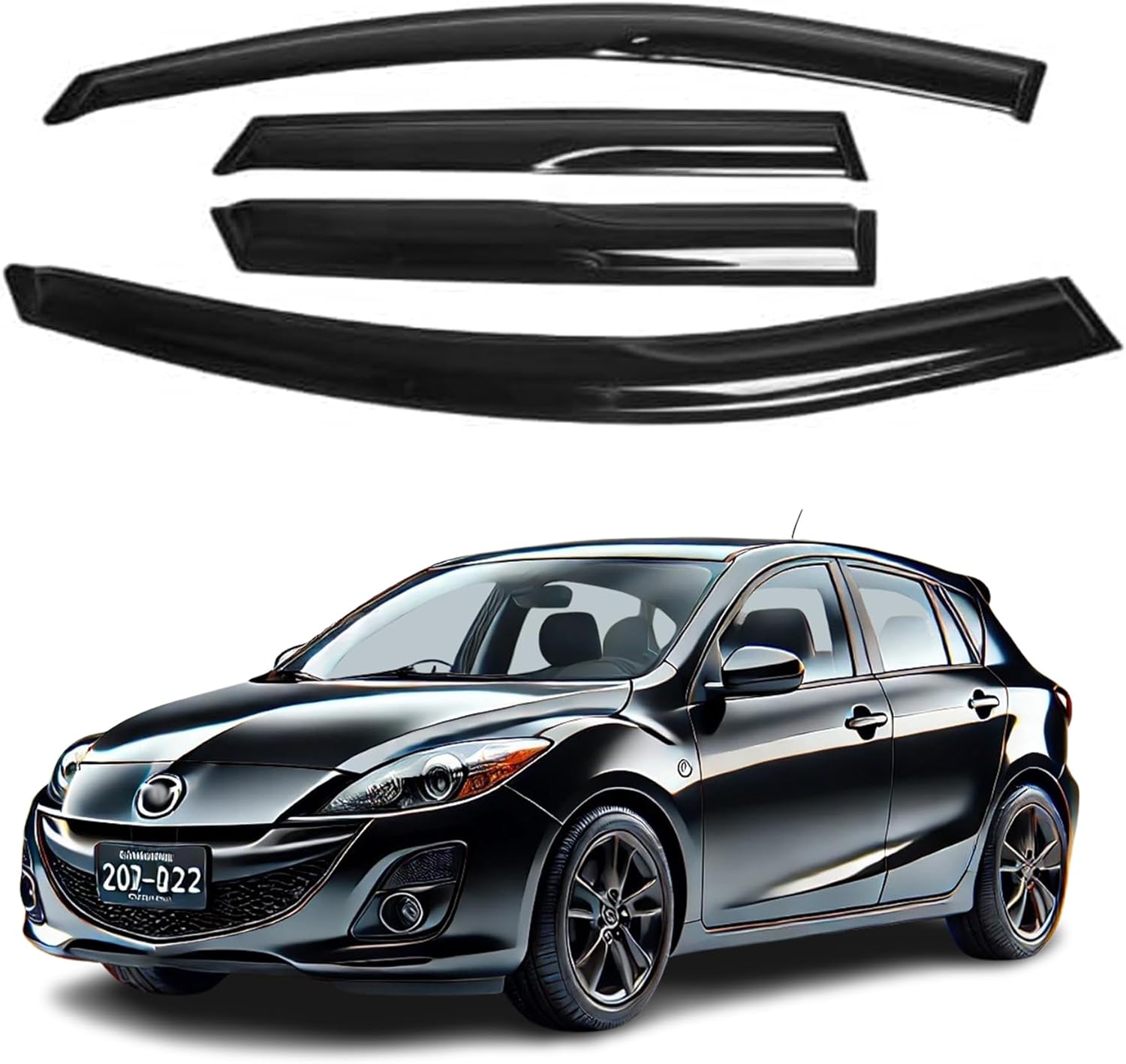 Fits for Mazda 3 Hatchback 2010 2011 2012 2013 Smoke Window Visor Set - Sun, Rain, and Vent Protection, 4-Pieces Tape-On Window Deflector Guard Kit
