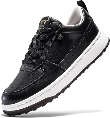 UOFEIY Mens Golf Shoes Spikeless, Water-Resistant Leather Upper, Comfortable Walking Cushion, Rubber Traction Outsole, Breathable Perforated Design, Golf Sneakers