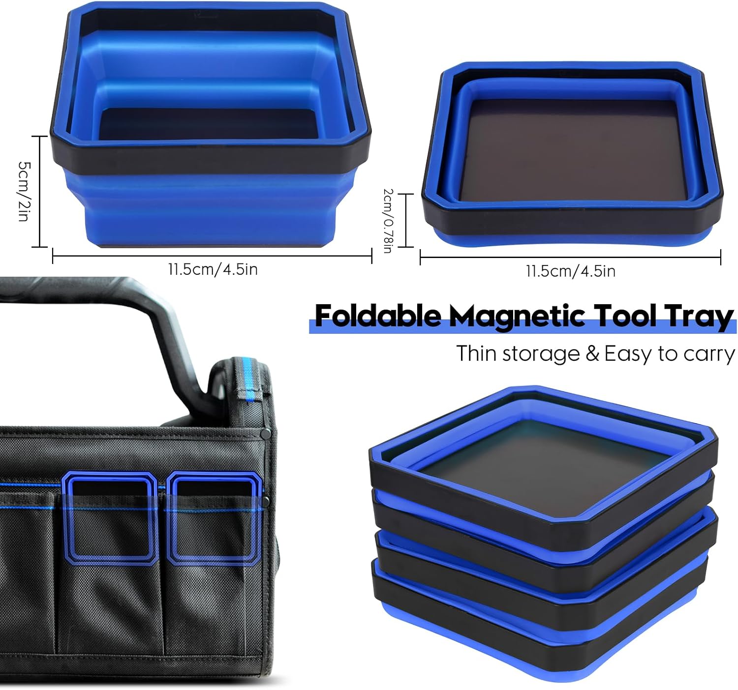 Magnetic Parts Tray 4-Pack – Collapsible Tool Holder for Screws & Bolts image 2