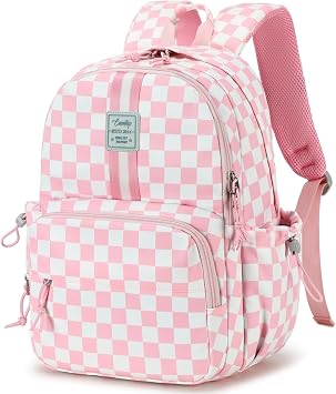 CAMTOP Preschool Backpack for Kids Girls Small Backpack Purse Kindergarten School Bookbags for Toddler Travel Pink White Check
