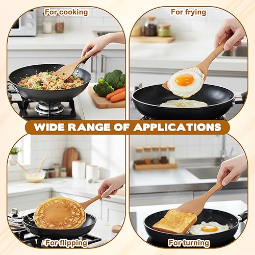 Miniatura 5 de 2PCS Wooden Spatula for Cooking Utensils, Long Handle Wood Turner for Non-Stick Cookware Spoon Pancake Turner Scraper Natural Teak Wooden Utensil