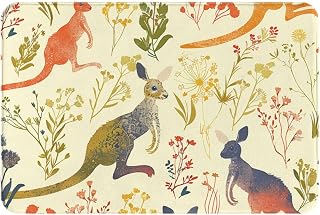 Super Soft Flannel Bath Rug 16x24 Inch, Kangaroos and Native Australian Plants Cute Colorful Non-Slip Bathroom Mat, Absorbent Floor Mats for Bathroom, Kitchen, Bedroom