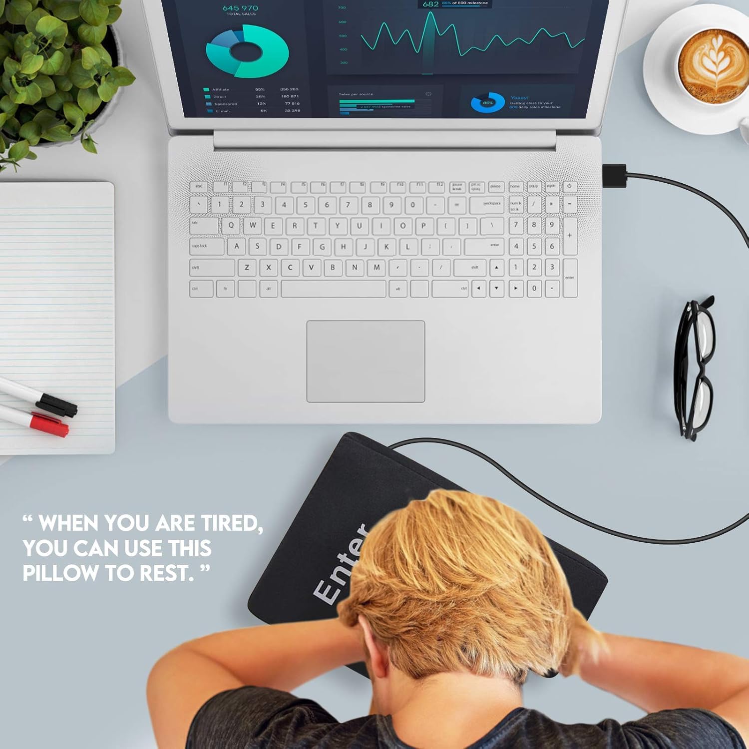Grande Touche d'entrée,Gros Bouton Entrée,Touche Entrée avec Coussin de Bureau Clavier USB Gadget pour Anti-Stress,Outils de Soulagement du Stress pour le Bureau,Grand Coussin de Touche d'entrée