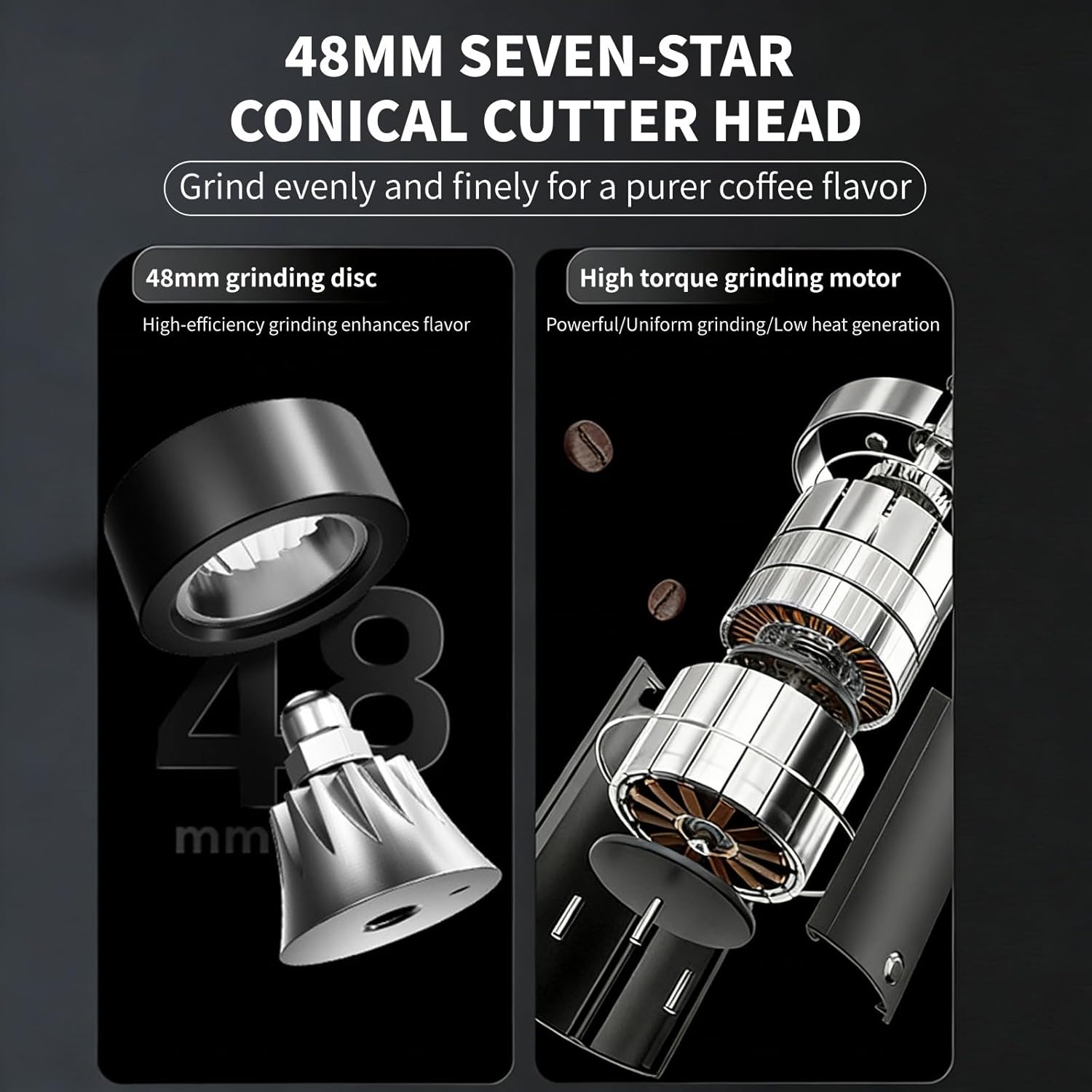 Electric Burr Coffee Grinder with 18g Dosing Cup, Single Dose Coffee Grinder, 48mm Conical Burrs, 60-Step Settings, for Espresso, Drip, French Press