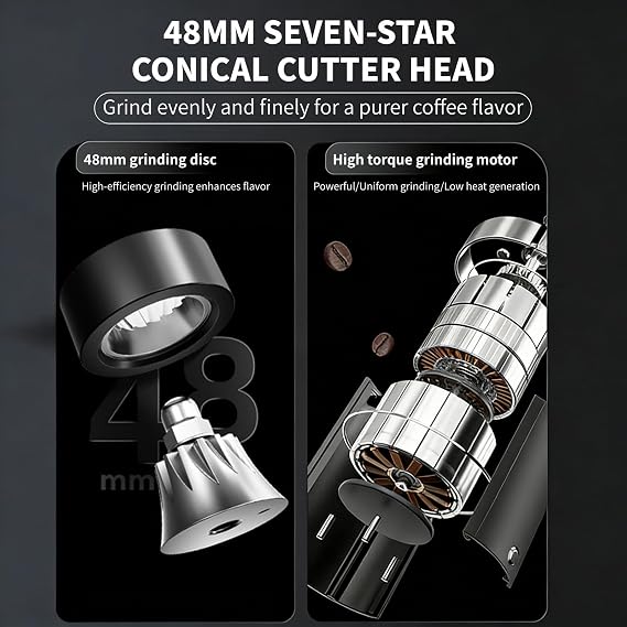 Compact Electric Burr Coffee Grinder, Single Dose & Low Retention, 48mm Stainless Steel Conical Burrs with 60-Step Grind Settings, for Espresso & Drip
